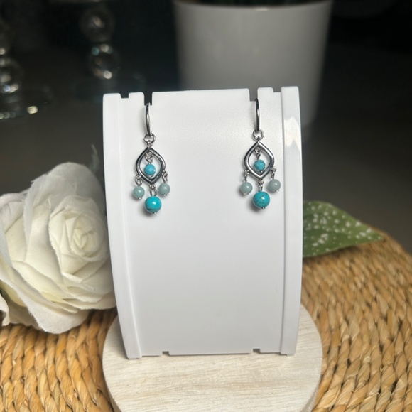 FOSSIL Boho Chic Semi-Precious Stone Dangle Earrings, silver tone - Picture 8 of 11